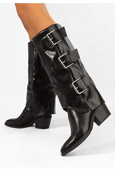 B T Shoes Μαύρες μπότες Αμάλια με χοντρό τακούνι