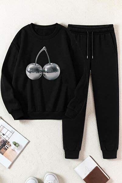 uyguntarz Unisex Disco Ball Cherry Design Printed Crew Neck Sweatshirt - 2-Pi...