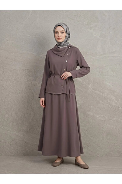 Foremia Cross-Buttoned Skirt Suit - Light Brown