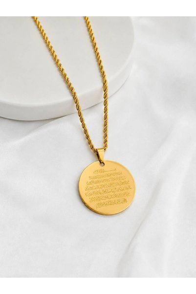 Satürn Silver Kuyumculuk Ayetel Kürsi Yazılı Gold Kadın Kolye