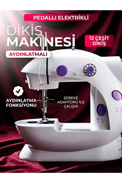 Vezir Aksesuar Mini Dikiş Makinesi Elektrikli 2 Hızlı Ayak Pedallı LED Işıklı...