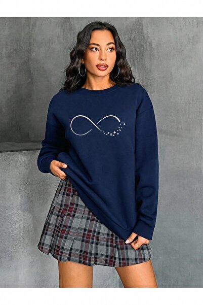 Trend Sizde Unisex Infinity Symbol Printed Crew Neck Sweatshirt