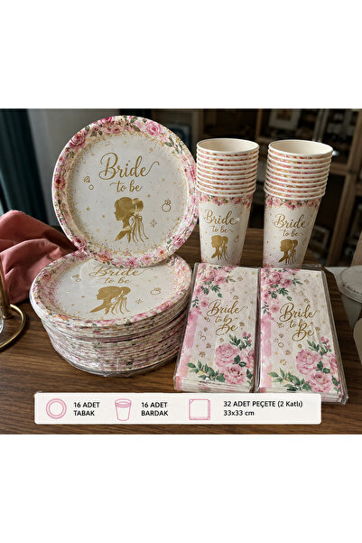 Dizayn Parti Evi Bride To Be Tabak Bardak Peçete 8 16 24 Kişilik Parti Seti –...
