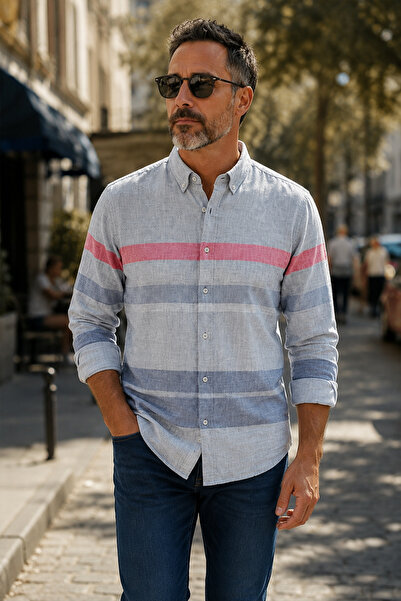 Beyome Ανδρικό πουκάμισο Slim Fit από 100% βαμβάκι, χωρίς τσέπες, με κουμπιά ...