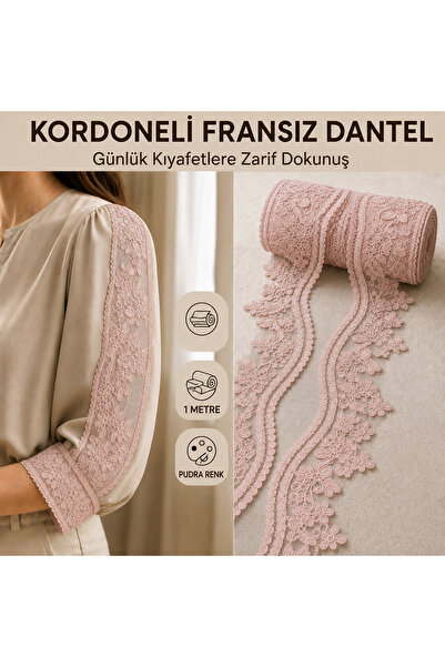 Mutkin Kordoneli Fransız Güpür Dantel Pudra 21 cm x 1 Metre | Elbise – Abiye ...