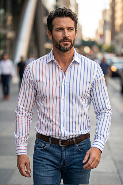 Beyome Ανδρικό πουκάμισο Slim Fit από 100% βαμβάκι, χωρίς τσέπες, με κουμπιά ...