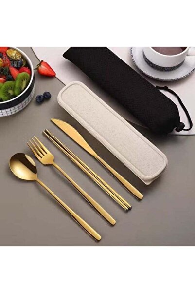 Generic Cutlery Set – Golden Knife | Spoon | Fork | Chopsticks | 4-in-1 Stain...