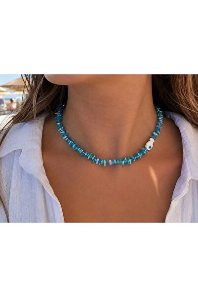 Yağmur Women's Fish Pendant Necklace Blue White Color Summer Holiday Beach Se...