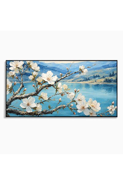 Luxcanva Tablou Canvas Floare De Cires Pe Lac 100x50 cm cu Rama Negru Floare ...