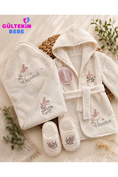 gültekin bebe Bebessi Prıncess Nakışlı Kız Bornoz Seti -CA4242594 - KREM
