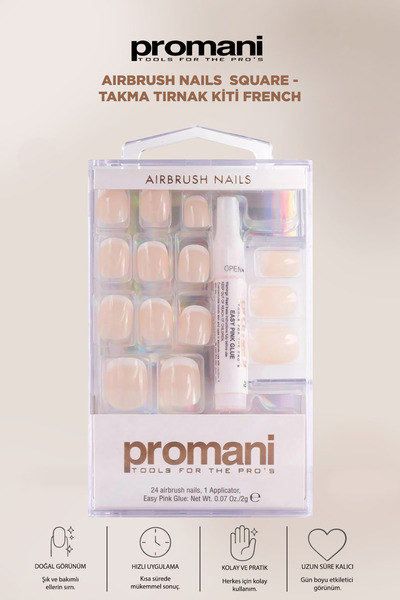 Promani Airbrush Nails Square - Takma Tırnak Kiti French