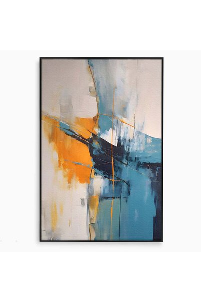 Luxcanva Tablou Canvas Abstract Albastru Portocaliu 40x60 cm cu Rama Negru Ab...