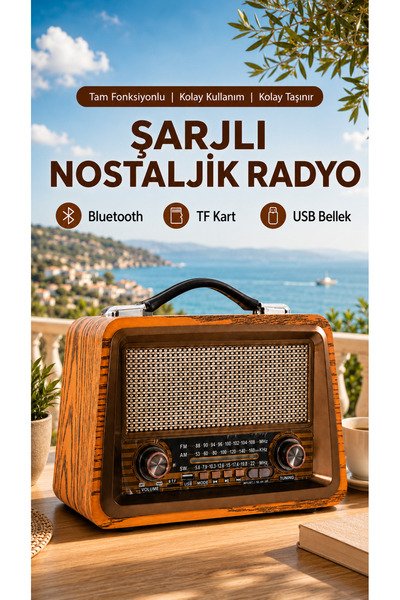 ULTRATEKNO R-2066BT Şarjlı Nostaljik Radyo Bluetooth Hoparlör USB TF Kart Type-C FM AM SW 3 Bant