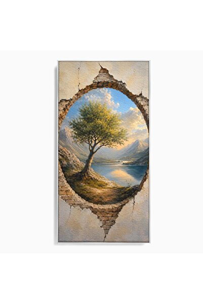 Luxcanva Tablou Canvas Fereastra Spre Natura 70x140 cm cu Rama Argintiu Peisa...