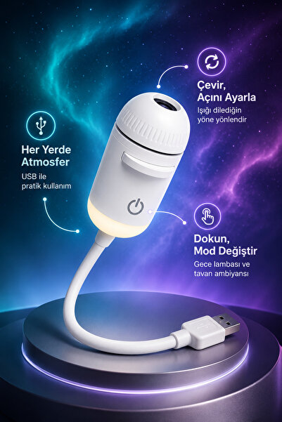 YMS ELEKTRONİK USB Galaksi Projektör LED Gece Lambası 360° Ayarlanabilir 10 F...