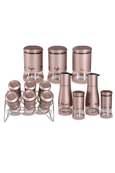 Onedekor 13 Parça Rose Gold Baharatlık, Kavanoz ve Yağlık&Sirkelik Seti