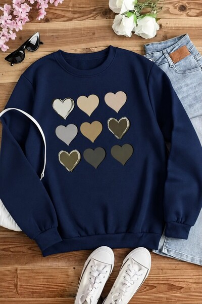 Trend Sizde Φούτερ Unisex Heart Printed Crew Neck