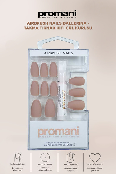 Promani Airbrush Nails Ballerina - Takma Tırnak Kiti Gül Kurusu