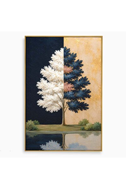Luxcanva Tablou Canvas Copacul Dualitatii 70x100 cm cu Rama Auriu Copac Refle...