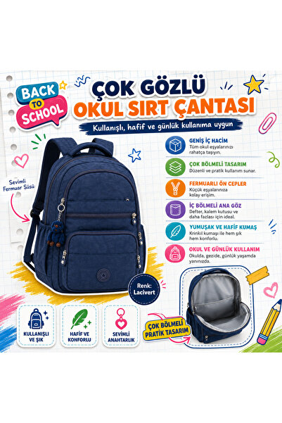 kruxon Multi-Compartment Crinkle School Backpack – Cute Zipper Decor, Lightwe...