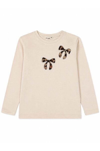 nk kids Nk Baby Girl Leopard Bow Detailed Long Sleeve T-Shirt 1-4 Years Cream...
