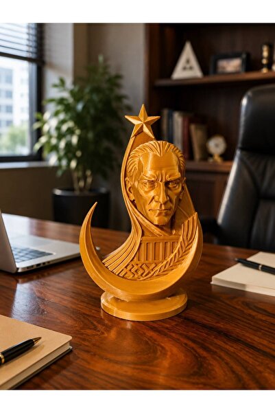 Fitline Gold Atatürk Büstü Türk Bayraklı – Altın Renk Dekoratif Atatürk Heyke...