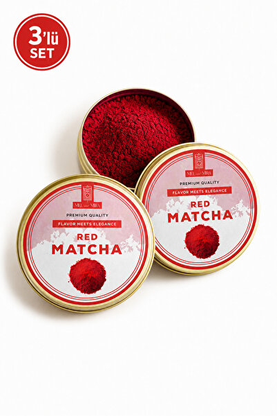 Mel and Mira 3'Lü Ceremonial Red Matcha Powder 25g, Törensel Kırmızı Matcha T...