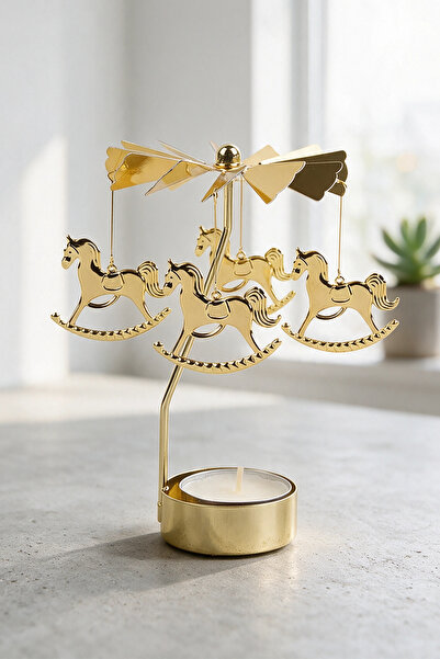 PRİME HOME Isı İle Dönen Atlıkarınca Mumluk (Gold/Altın)