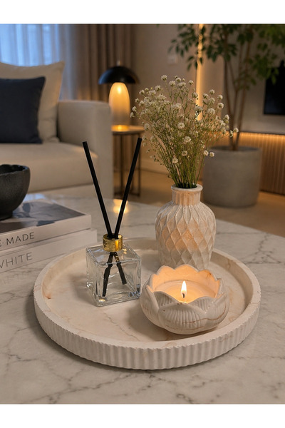 Sisay Home Lotus Çiçek Mumluk & Dekoratif Vazo ve Oda Kokusu Seti | Orta Sehpa ve Salon Dekoru