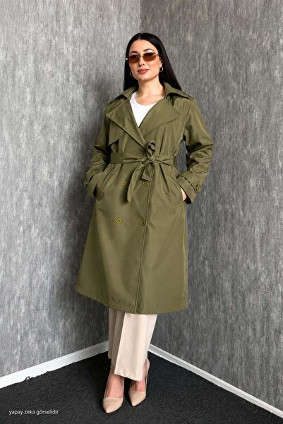ModaPlaza Women's Plus Size Lined Long Belted Buttoned Trench Coat 5958