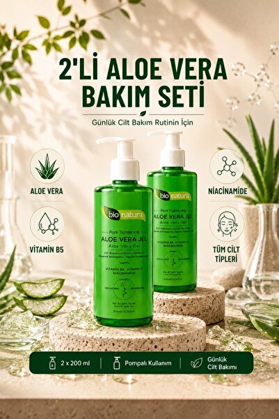 Bio Natura Aloe Vera Jel 200 ml x 2 Gözenek Bakımı Nemlendirici Günlük Cilt Bakım Jeli