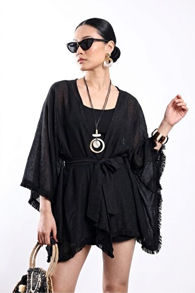 Suziş Tasseled Belted Kimono Shirt Per5101