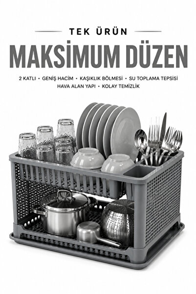 Kitchen Line 2 Katlı Geniş Hacimli Bulaşıklık – Kaşıklık Bölmeli, Su Toplama ...