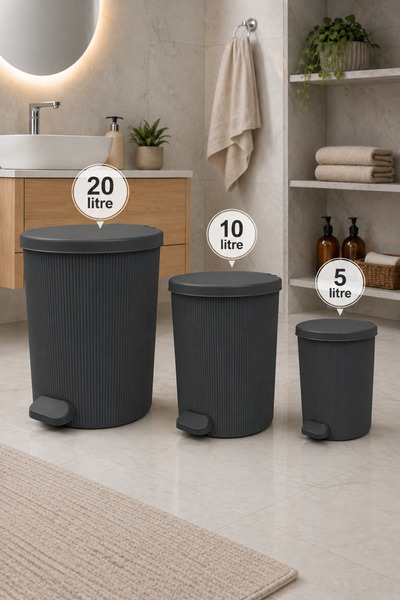 Citim Stil 3 Lü 20-10-5 Litre Yuvarlak İç Kovalı Çöp Kovası Seti Banyo ve Mutfak