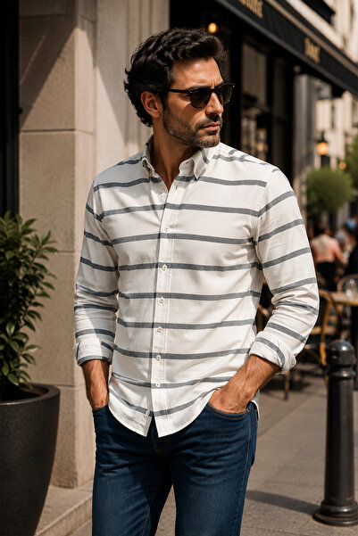Beyome Ανδρικό πουκάμισο Slim Fit από 100% βαμβάκι, χωρίς τσέπες, με κουμπιά ...