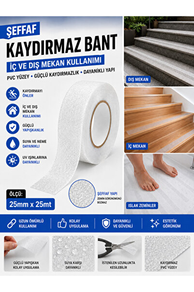 Şeffaf Havuz Banyo Küvet İç ve Dış Mekan Merdiven Kaydırmaz Kaymaz Bant 25mm x 25mt . BMPBM258460