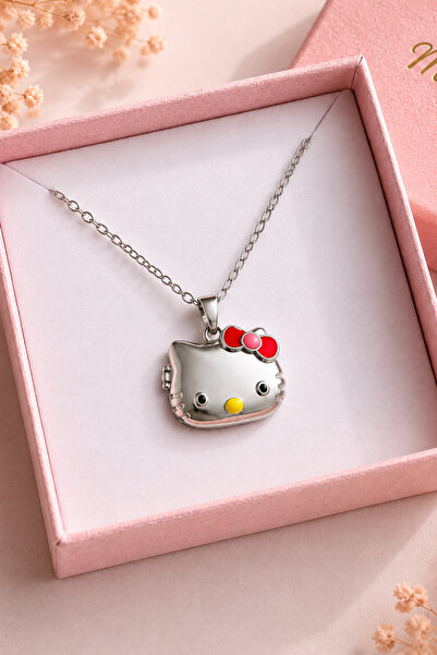 Mansura Hello Kitty Kolye Sevimli Kapaklı Açılabilir Kedi Figürlü Kadın Kolye...