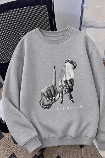 Oksit Bs Unisex Oversize La Back Printed "Rock the World" Two-Thread Raised C...