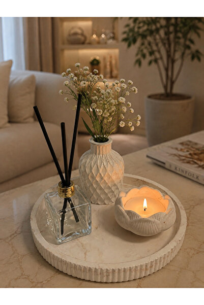 Sisay Home Lotus Çiçek Mumluk & Dekoratif Vazo ve Oda Kokusu Seti | Orta Sehp...