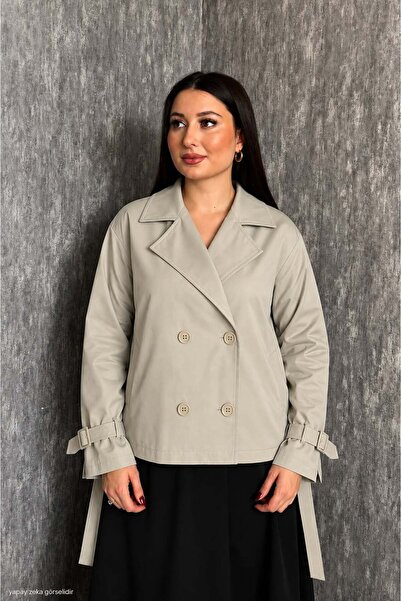 ModaPlaza Women's Lined Belted Double-Breasted Regular Short Trench Coat 5970
