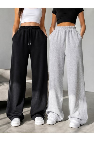CAONNES Women's Seasonal 2-Piece Sweatpants (Black-Grey) Oversize Comfortable...