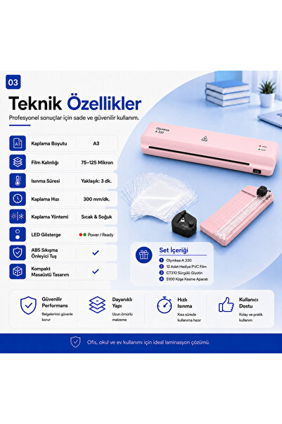 Olymkea A330s A3 Laminasyon Makinesi 4in1set Ve Hediye 12 Adet PVC Film
