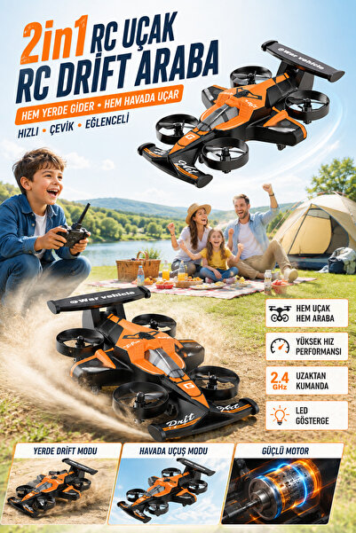 Zineets 2in1 Uçak Ve Kara RC Araç Drone Oyuncak 2.4GHz Uzaktan Kumandalı 360°...