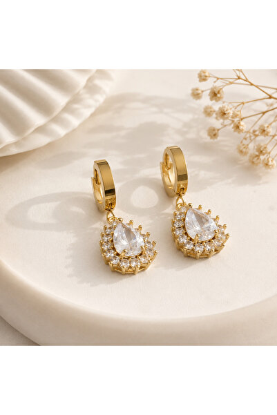 Archhazel Jewelery Gold Drop Stone Steel Earrings