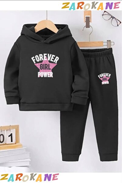 ZAROKANE Power Girl Printed Winter Children's Hooded Top and Bottom Cotton Tr...