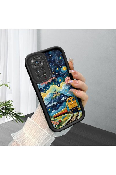 ucuc حافظة سيليكون سوداء متوافقة مع Redmi Note 11/Note 11S، تصميم قطار الليلة...
