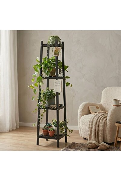 Gift Design Etajeră din lemn pentru flori cu 4 rafturi, culoare neagră, 30x30...