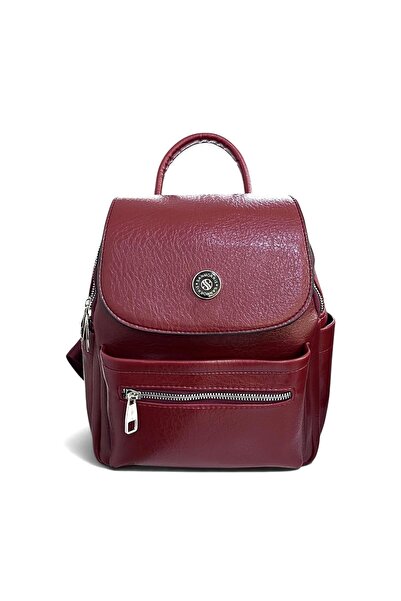 Sanmorris Burgundy Women's Medium Size Faux Leather Backpack Snm1449