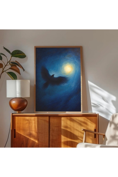 alphobitasarım Tablou decorativ în stil Van Gogh, cu lună, soare și corb, înr...