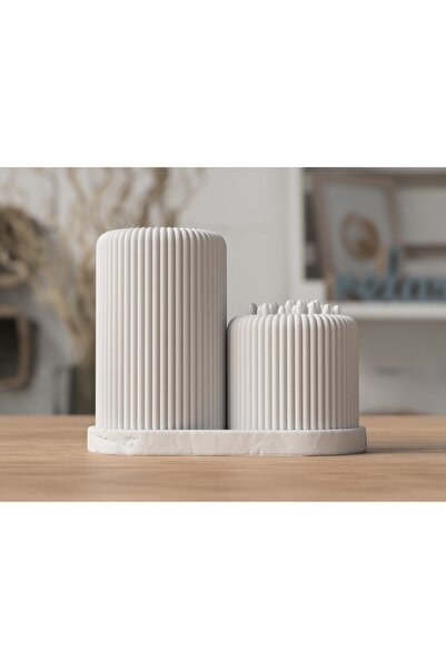 Premium 3 Parça Çift Hazneli Fitilli Organizer/Düzenleyici Banyo-Masa Standı